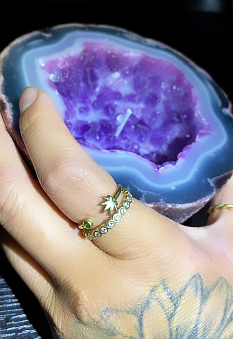 Cannabis Leaf Adjustable Open Ring
