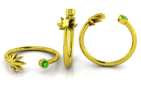 Cannabis Leaf Adjustable Open Ring