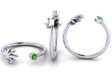 Cannabis Leaf Adjustable Open Ring